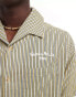 ASOS DESIGN relaxed revere striped shirt with chest embroidery Коричневый, S - Chest 38 - фото #2