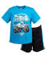 Фото #1 товара Boys Megalodon Athletic Pullover T-Shirt Mesh Shorts Outfit Set Blue / Black
