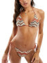 South Beach embroidered triangle bikini top in rust abstract print