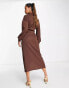 Фото #2 товара ASOS DESIGN textured collared wrap midi dress in brown