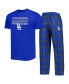 ფოტო #1 პროდუქტის Men's Royal, Black Los Angeles Dodgers Badge T-shirt and Pants Sleep Set