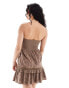 Фото #4 товара ASOS DESIGN premium broderie bandeau mini sundress with button down corset detail in chocolate brown