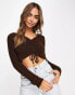 Фото #2 товара ASOS DESIGN knitted top in rib with ruched front in brown