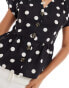 ASOS DESIGN linen look peplum button front top in mono spot