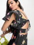 Фото #3 товара Reclaimed Vintage tie front maxi tea dress in black floral