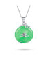 Round Open Circle Disc Dyed Green Jade Dragon Pendant .925 Sterling Silver Necklace For Women 18 Inch