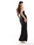 Vesper contrast satin bow thigh spilt maxi dress in black