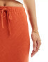 ASOS DESIGN Petite linen look tie waist bias midi skirt in terracotta