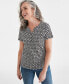Фото #1 товара Women's Printed Short-Sleeve Henley Top, Created for Macy's