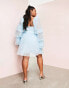 ASOS LUXE Curve tulle baby doll dress with pearl embellishment in blue