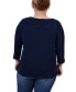 Фото #2 товара Plus Size 3/4 Sleeve Cutout Top