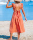 Women's Red Square Neck Flutter Midi Beach Dress