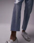 Topshop cropped mid rise foil Straight jeans with raw hems in silver