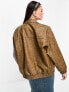 Фото #7 товара Stradivarius STR faux leather vintage oversized biker jacket in washed tan