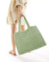 South Beach straw woven shoulder beach tote bag in pistachio green