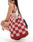 Фото #1 товара South Beach checkerboard crochet tote bag in red and pink