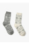 2'li Soket Çorap Seti Yün Karışımlı Desenli Çok Renkli