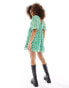 Wednesday's Girl deep v floral print mini smock dress in green