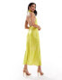 ASOS DESIGN satin cowl neck midaxi dress with tie waist in lime oversized floral print