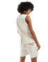 Native Youth embroidered button through linen waistcoat co-ord in neutral