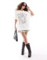 Фото #2 товара ASOS DESIGN slash front rock oversized t-shirt graphic with hotfix in cream