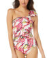 Фото #1 товара Women's Ruched Bow One-Shoulder Swimsuit