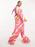 Фото #1 товара River Island Plus wide leg dad trouser in bright print stripe