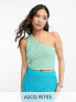 ASOS DESIGN Petite crochet one shoulder top in wave stitch in turquoise co-ord