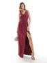 Фото #5 товара Vesper bow back thigh spilt maxi dress in burgundy