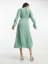 Фото #2 товара ASOS DESIGN wrap midi dress with tie cuff detail in sage green