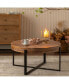 Фото #3 товара 33.86"Modern Retro Splicing Round Coffee Table, Fir Wood Table Top With Black Cross Legs Base