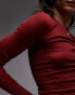 Фото #3 товара ARKET merino wool knitted rib long sleeve top with scoop neck in red