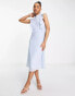 Vila midi dress with ruffle detail in light blue