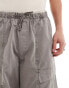 Фото #3 товара Pull&Bear wide leg washed cargo short in grey