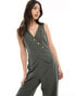 ASOS DESIGN asym waistcoat 2 in 1 jumpsuit in khaki