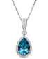 ფოტო #1 პროდუქტის Blue Topaz (3 ct. t.w.) and Diamond (1/10 ct. t.w.) Teardrop Pear Pendant Necklace in 14k White Gold (Also in Mystic Topaz)