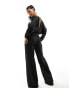 True Violet satin plunge jumpsuit in black