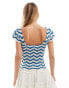 Vila crochet cap sleeve top in blue and cream Birkenweiß/blaue Streifen, L - EU 40-42 - фото #3