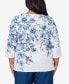 ფოტო #3 პროდუქტის Plus Size Classic Floral Shimmer 3/4 Sleeve Top