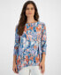 ფოტო #1 პროდუქტის Petite Printed Jacquard 3/4-Sleeve Swing Top, Created for Macy's