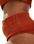 ASOS DESIGN Curve Emily rib high leg high waist bikini bottom in rust Красный, 48 - фото #2