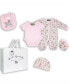 ფოტო #1 პროდუქტის Baby Girls Birdy Floral Layette Gift in Mesh Bag, 5 Piece Set