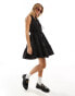 YAS cotton poplin sleeveless mini dress with ruching and tie front detail l in black - BLACK