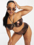 Фото #1 товара South Beach Curve bandeau gold buckle bikini top in brown metallic