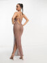 Style Cheat metallic crochet side split maxi dress in bronze