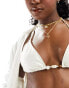 South Beach embossed beaded triangle bikini top in cream