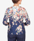 Фото #2 товара Petite A Fresh Start Floral Garden Pleated Crew Neck Top