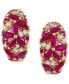 ფოტო #2 პროდუქტის EFFY® Ruby (1-5/8 ct. t.w.) & Diamond (1/4 ct. t.w.) Flower Cluster Small Huggie Hoop Earrings in 14k Rose Gold, 0.625"