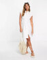 Фото #1 товара Selected Femme cotton sleeveless midi dress with tie waist in white - WHITE