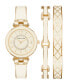 ფოტო #1 პროდუქტის Women's Gold-Tone Alloy Bangle with White Enamel and Crystal Accents Fashion Watch 33mm Set 3 Pieces